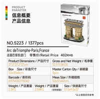 El Arco del Triunfo, París, Francia, Bloques de Construcción Pequeños Compatibles con Pellet, Juguete Infantil de Bloques de Ensamblaje