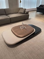 Table Basse Réglable pour Bureau à Domicile Salon Designer 3 Couches Forme Ovale Table Basse Galet en Placage de Noyer Massif