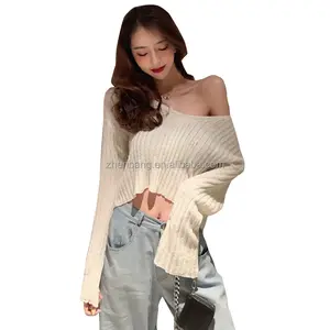 Wholesale Fall Winter Ladies Clothing Mujer Pullover Size Deep V-neck Long Sleeve Women Open Knitted Sweater