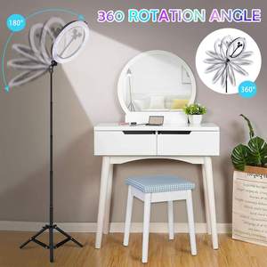 Lampe de remplissage de selfie alimentée par batterie rechargeable de 18 pouces, anneau lumineux <span class=keywords><strong>Tik</strong></span> <span class=keywords><strong>Tok</strong></span> de maquillage de beauté à intensité variable avec trépied de 7 pieds - Product Image 2