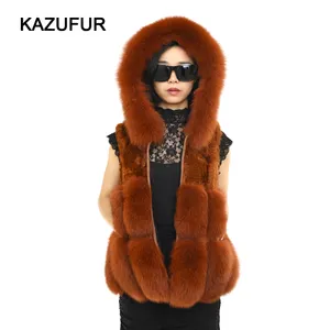 KAZUFUR New Product Ladies Vest Style Fox Fur Leather Jacket vest