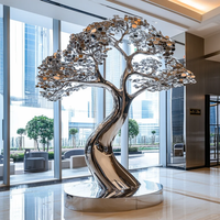 Escultura Moderna de Árbol de la Fortuna en Acero Inoxidable Pulido Espejo, Estatua Grande de Pie para Edificios Comerciales