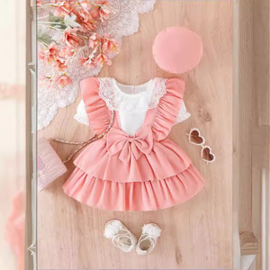 2025 primavera estate nuovo Set di <span class=keywords><strong>abbigliamento</strong></span> Casual da ragazza bianco giallo rosso solido modello a due pezzi vestito di tendenza da <span class=keywords><strong>bambina</strong></span> - Product Image 1