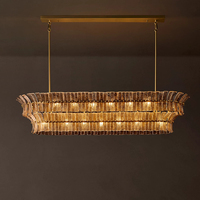 Lustre linéaire en verre fumé à 2 niveaux de 54 pouces, style américain de luxe, pour salle à manger, îlots de cuisine