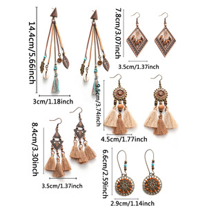 Boucles d'oreilles pendantes bohèmes à pompons en alliage plaqué bronze antique pour femme, bijoux de mode pour soirée - Product Image 5