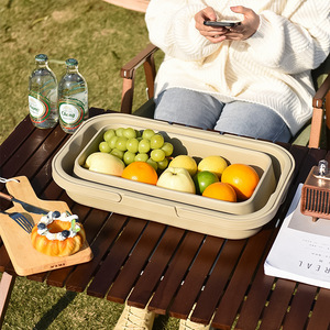 <b>Foldable</b> Storage Basket Rectangular Collapsible Portable Outdoor <b>Picnic</b> Camping <b>Table</b> Use Light Brown Military Green - Product Image 5