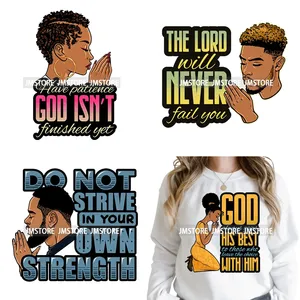 Adesivi Termotrasferibili DTF Lavabili Pronti da Applicare <span class=keywords><strong>per</strong></span> T-shirt con Citazioni Cristiane: Preghiera, <span class=keywords><strong>Dio</strong></span>, Fede, Speranza, Donna Nera - Product Image 1