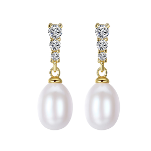 Pendientes de Plata de Ley S925 UM JEWELRY con Circonitas y Perlas en una Sola Hilera, Diseño Creativo - Product Image 3