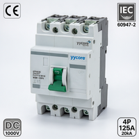 Disjoncteur solaire DC thermique-magnétique en cuivre Yycore YYM1 125PV 4P 125A DC 1000V 20kA CE IEC 60947 2 pour boîtier de combinaison