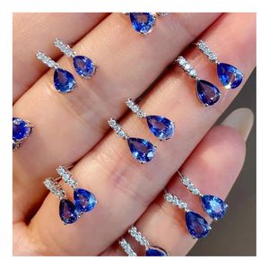 Xinfly 18K Gold Fine Jewelry Natural Sapphire Drop Shape <b>Earrings</b> <b>Cute</b> Style for Wedding Party or Gift - Product Image 1