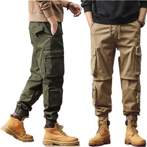 Pantalon de travail multi-poches en toile robuste de haute qualité pour homme, taille mi-haute, teint uni, plissé devant, respirant - Product Image 1