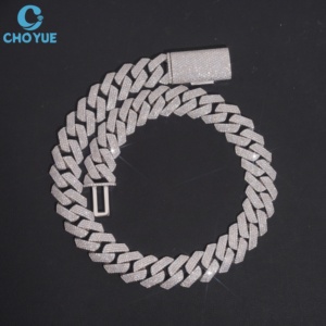 Cadena Cubana de Moissanita de 20MM con Micro Pavé de 4 Filas, Estilo Hip Hop, Chapada en Rodio, Plata 925, Joyería de Moda con Diamantes Completos - Product Image 4