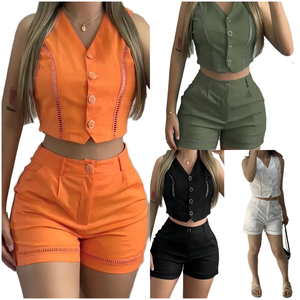Set da <span class=keywords><strong>Donna</strong></span> Personalizzato all'Ingrosso Primavera-Estate Y2K, Completo Casual a Due Pezzi con Top Corto Aderente e Pantaloncini <span class=keywords><strong>su</strong></span> <span class=keywords><strong>Misura</strong></span> - Product Image 1