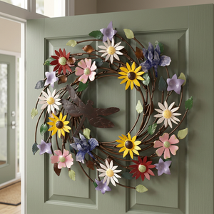 Corona Floral Rústica de Metal con Libélula, Flores Decorativas Hechas a Mano, Corona Redonda sin Luces - Product Image 4