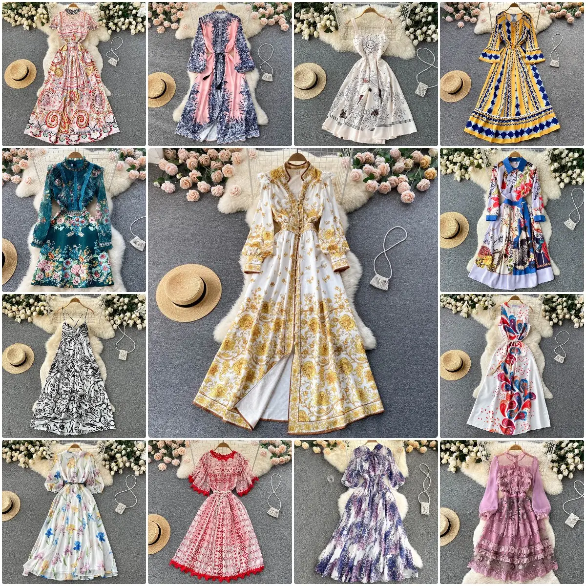 Large size women's dress 2022 new European and American high-end dress design sense printed dress production factory wholesale