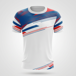 T-shirt de course à manches courtes pour homme en polyester, impression par sublimation, séchage rapide, design blanc, rouge, bleu, toutes saisons, haut de sport - Product Image 2