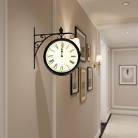Horloge murale Antique Double face en métal Style Vintage, Station murale