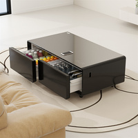 Table basse intelligente avec mini-réfrigérateur intégré, double tiroir de rangement et haut-parleurs pour la charge sans fil