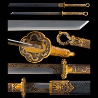 Manche de couteau Tang Dao 1065CS fait main avec pommeau annulaire, poignée en laiton sculptée avec motifs de dragon, épée de collection et de présentation, cadeau