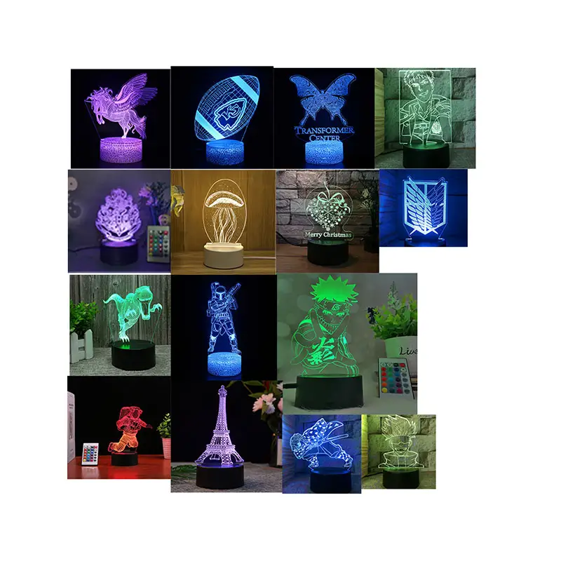 Đèn Cạnh Giường Đổi Màu Nhiều Màu Điều Khiển Từ Xa Cảm Ứng Ban Đêm 3D Dragon-Balls Diệt Quỷ Anime Tùy Chỉnh Đèn Sáng Tạo