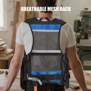 Blue Waterproof Electrician Tool <b>Vest</b> Men Reflective Strip Adjustable Thick Straps 150 lb Capacity 20-24 Pockets <b>Padded</b> Handle - Product Image 1