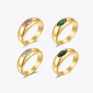Latest High Quality 18K Gold Plated Stainless Steel Jewelry Colorful Zircon Eye Shape Accessories Rings R214128
