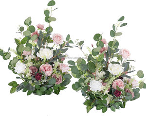 Arrangement <span class=keywords><strong>marsala</strong></span> et fard à joues de fleurs artificielles autoportantes pour décor floral d'allée d'arcade de mariage - Product Image 3
