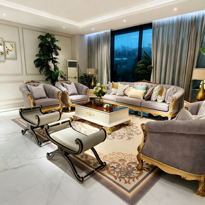 Ensemble de canapés en <span class=keywords><strong>tissu</strong></span> de style français, meubles de salon élégants et luxueux avec cadre en bois sculpté doré, décoration intérieure, canapé classique - Product Image 4