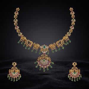 Wedding-Ready Antique Zinc Alloy Flower Necklace with Synthetic Zircon Stones 183362 - Product Image 2