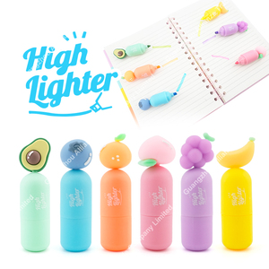 Stylos surligneurs miniatures en PVC et PP, mignons, en forme de fruits, 6 couleurs fruitées, pour enfants - Product Image 1