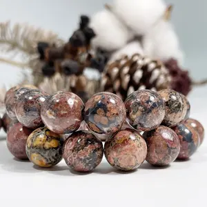 Natural Leopard Skin Jasper Smooth Round Shape Loose Gemstone Beads for Jewelry Making 15.5"