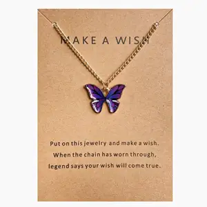 New Trendy Multiple Colors Butterfly Necklace Thin Chain Colorful Pendant Necklace For Women Jewelry