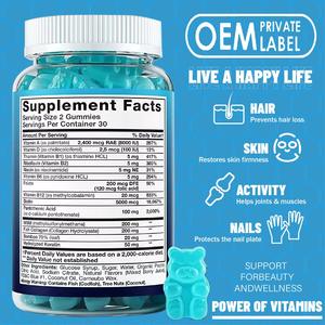 Gomitas de Biotina OEM con Colágeno y Vitamina C, Sabor Personalizado, Marca Privada, Vitaminas Veganas para el Crecimiento del Cabello, Suplemento para Adultos - Product Image 2