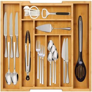 Bamboo Expandable Silverware Drawer Organizer Adjustable Kitchen Utensil Tray for Forks and Knives for Bedroom and Living Room - Product Image 4