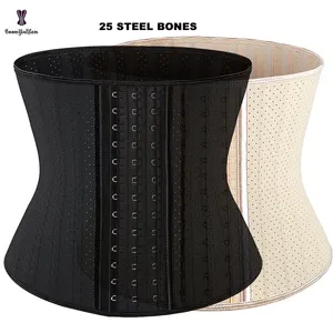 Custom Logo Waisttrainer Breathable Hourglass Waistband Faja Girdle 25 Steel Bone Latex Corset Belt With Short Torso