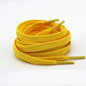 สีเหลืองการผลิตขายส่งรองเท้า Laces Swap ตัวอักษรผ้าฝ้ายออกแบบเชือกผูกรองเท้า