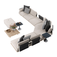 Canapé d'angle de luxe en forme de U, tressé en corde, pour extérieur, avec coussins épais, qualité commerciale