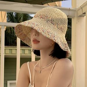 Sombrero de paja de verano para mujer elegante coreano japonés sombrilla para vacaciones en la playa lavabo de pescador sombrero de playa personaje Casual - Product Image 1