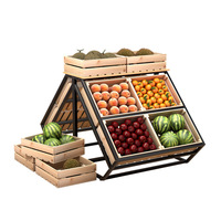 Zware metalen houten 5-laags poedercoating supermarkt schappen voor de presentatie van groenten en fruit in de supermarkt