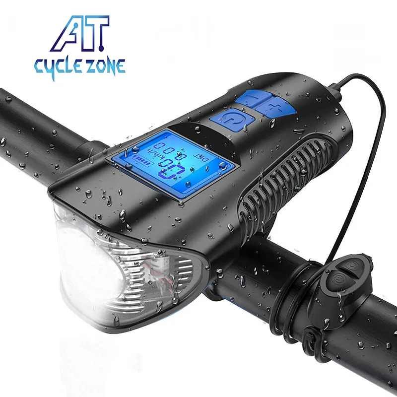 RTS AT Good Quality Horn LED Cycle Front Headlight Rechargeable Luz de Bicicleta Bicycle Light With Bike Computer Speedometer Od