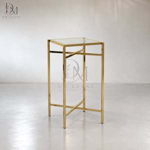 Table de cocktail à structure ouverte pour les organisateurs d'événements et de banquets, en acier inoxydable doré avec plateau en verre miroir, pour les fournisseurs de location - Product Image 2