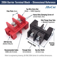 Connecteur de bornier de barrière 200A 800V à montage sur rail DIN, modulaire, rouge et noir, pour armoire de stockage d'énergie et distribution électrique