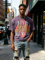 T-shirt imprimé graphique surdimensionné pour homme, coupe ample, manches courtes, style vintage délavé à l'acide, 100 % coton épais, streetwear