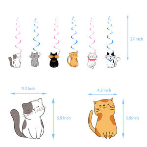 Ensemble de décorations de fête sur le thème du <span class=keywords><strong>chat</strong></span>, comprenant des drapeaux, des décorations de gâteau grandes et petites, des cartes suspendues, des ballons, pour fête d'<span class=keywords><strong>anniversaire</strong></span> d'animaux de compagnie, en plastique et en papier - Product Image 6