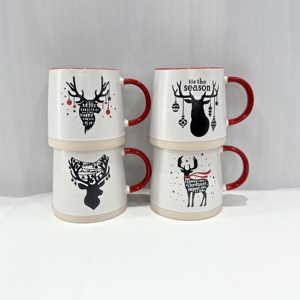 Tazas de Cerámica con Diseño de Reno Navideño, Proveedor Chino al por Mayor, Tazas de Cerámica con Asa Roja, Regalo de Navidad - Product Image 2