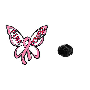 Pin esmaltado multistilo con diseño de <span class=keywords><strong>mariposa</strong></span> y rosa, con cinta rosa para la concienciación sobre el cáncer de mama, recuerdo del Mes del Cáncer de Mama, insignia de solapa - Product Image 6