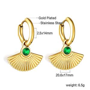 Pendientes de Aro Geométricos de Acero Inoxidable con Circonita Verde, Chapados en Oro de 18k, Resistentes al Agua y al Deslustre, para Mujer - Product Image 2