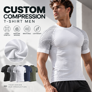 เสื้อยืดออกกำลังกายผู้ชาย ผ้าโพลีเอสเตอร์ 88% สแปนเด็กซ์ 12% ไร้ตะเข็บ แห้งเร็ว ยืดได้ 4 ทิศทาง เสื้อสำหรับฝึกซ้อม รับผลิตโลโก้ตามสั่ง - Product Image 1