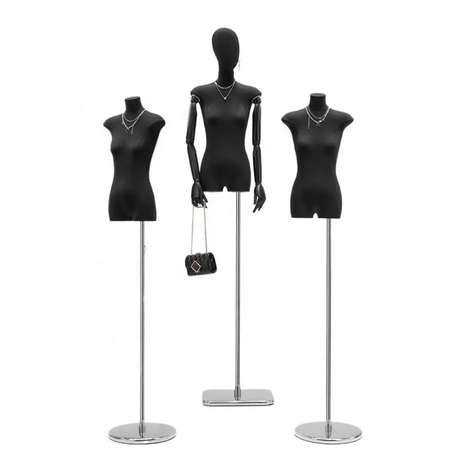 Großhandel Erwachsenenbekleidung Shop Mujer schwarzes Kleid Form-Mannequin Damen Auslage Kleidung Leinen Halbkörper-Mannequin weiblich