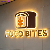 Enseigne murale 3D intérieure pour la restauration, lettres rétroéclairées en métal doré poli, enseigne LED personnalisée pour la décoration de pâtisserie et de salon de thé